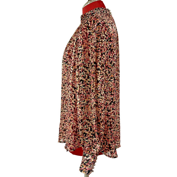 H&M Floral Top Blouse Vintage 80's Look Pink Yellow Black Silky Floral Size M - Picture 4 of 11